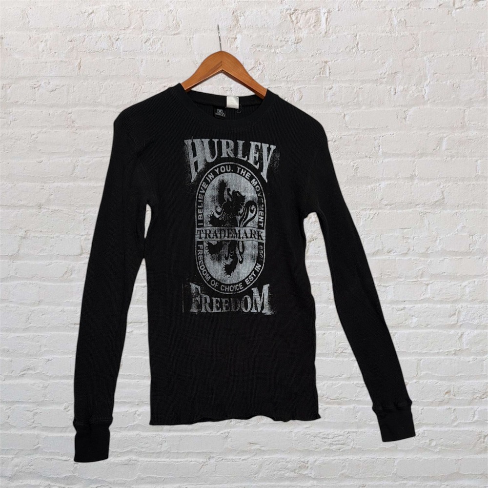 Hurley Mens Black Thermal Long Sleeve Graphic Waffle Knit Shirt Large